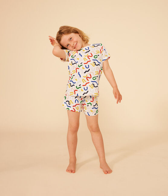 Kurzer Kinderpyjama aus Baumwolle mit Printmotiv mit Leuchteffekt weiss MARSHMALLOW/weiss MULTICO