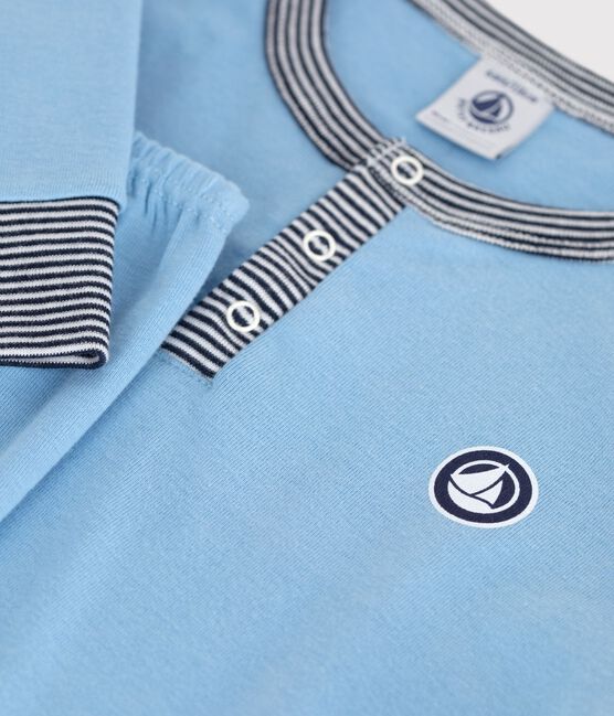 Kinder-Pyjama mit Knopfleiste am Kragen aus einfarbiger Baumwolle blau FLO