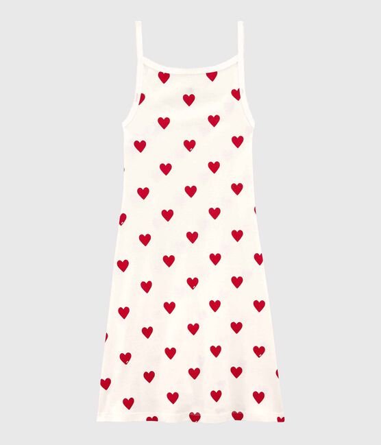 Damen-Trägerkleid aus Baumwolle mit Herzmotiv weiss MARSHMALLOW/rot TERKUIT