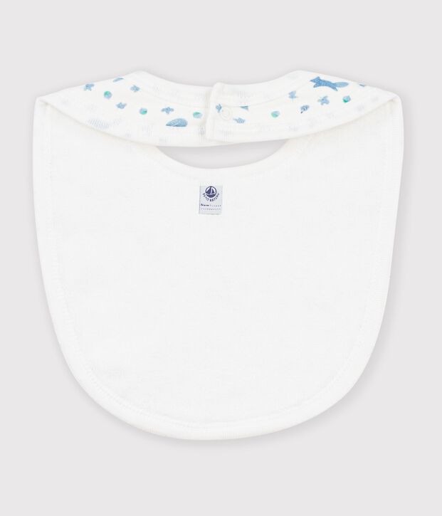 Baby-L&auml;tzchen aus gemusterter Baumwolle weiss/blau