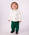 Baby-Pullover aus Wolle und Baumwolle mit bestickten Tannenb&auml;umen naturfarben/gr&uuml;n