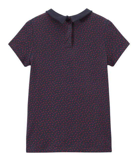 Mädchen-T-Shirt mit Bubikragen blau SMOKING/rot TERKUIT