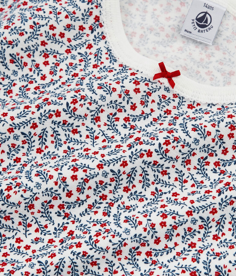 Rippstrick-Kurzpyjama f&uuml;r M&auml;dchen weiss/vielfarbig