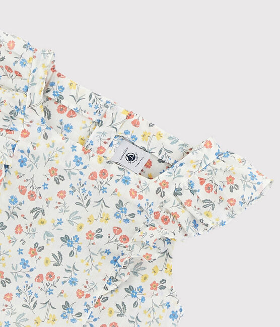Kurzärmeliges Kinderkleid aus Popeline für Mädchen weiss MARSHMALLOW/weiss MULTICO