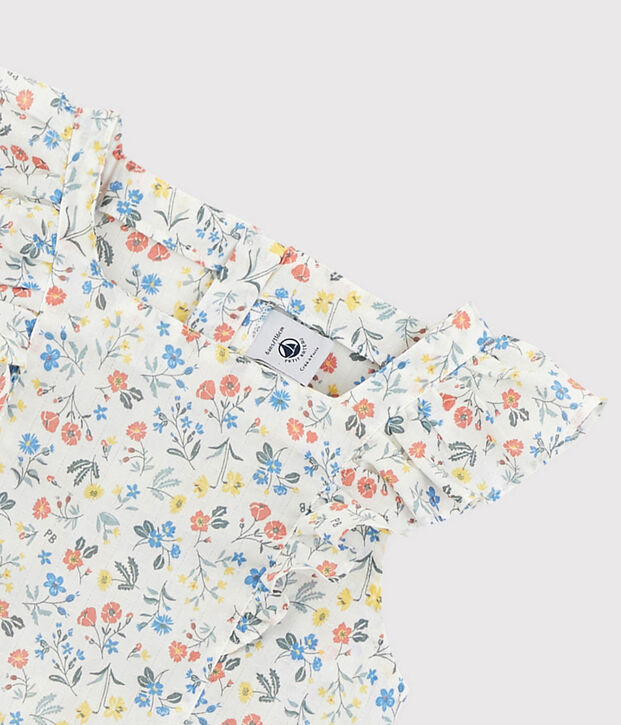Kurz&auml;rmeliges Kinderkleid aus Popeline f&uuml;r M&auml;dchen weiss/vielfarbig