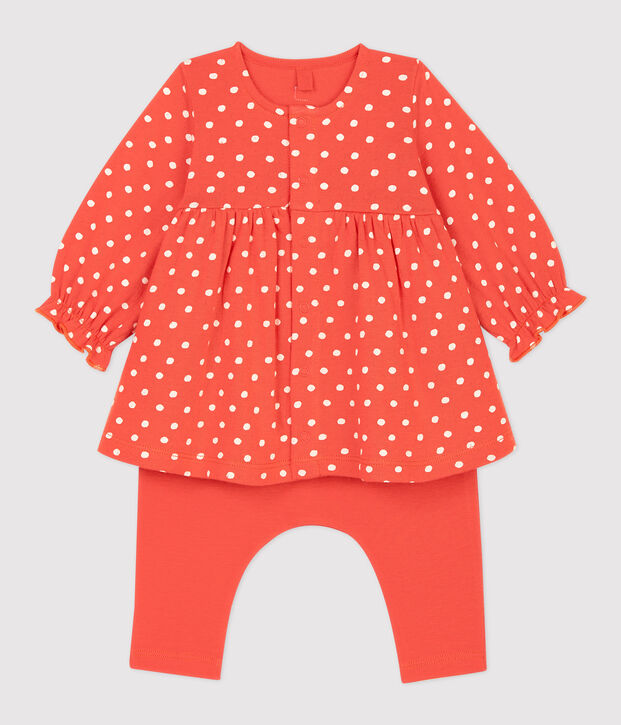 Baby-Kleid mit Leggings aus Bio-Baumwolle f&uuml;r M&auml;dchen orange/weiss