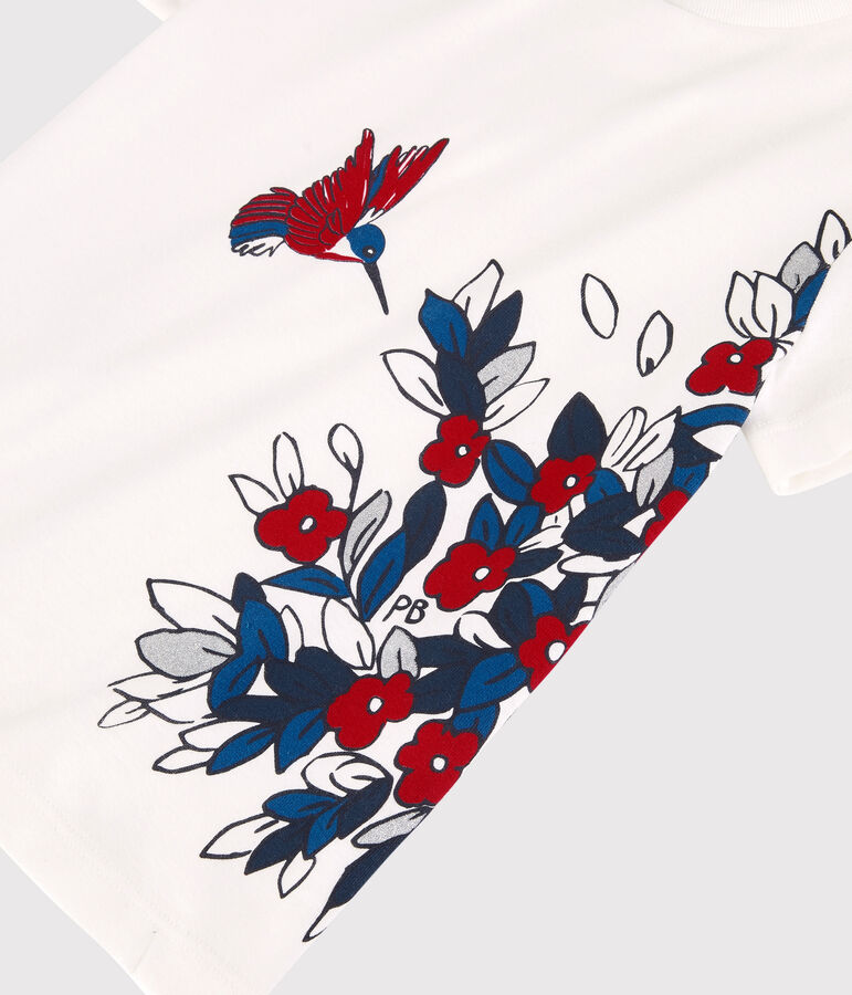 Kurz&auml;rmliges Kinder-T-Shirt aus Baumwolle f&uuml;r M&auml;dchen weiss MARSHMALLOW/rot TERKUIT