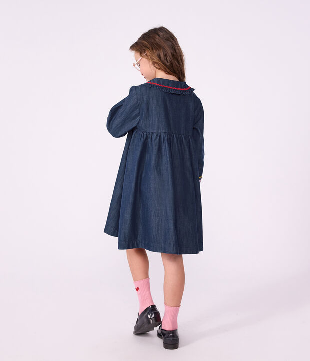 Lang&auml;rmeliges Kinder-Kleid aus einfarbigem Denim blau