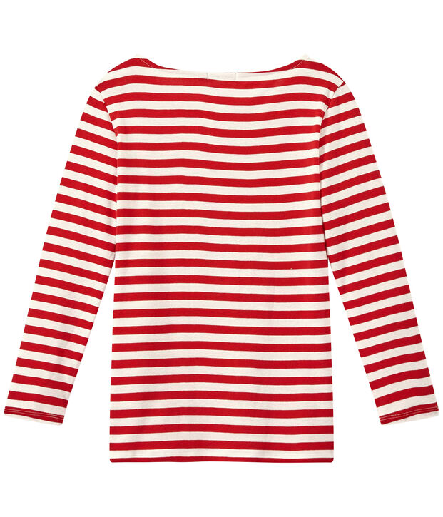 Damen-Langarmshirt aus Original-Rippstrick rot/weiss