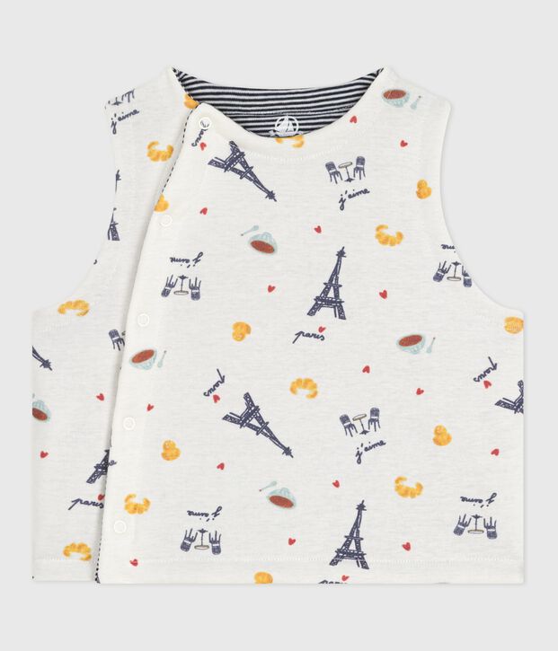 Wendbare Baby-Weste aus bedruckter Baumwolle weiss/blau