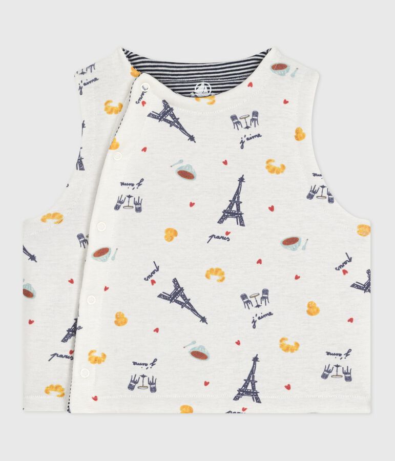 Wendbare Baby-Weste aus bedruckter Baumwolle weiss/blau