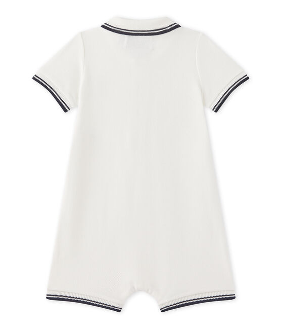 Kurzer Baby-Jungen-Overall aus Jersey-Pikee weiss MARSHMALLOW