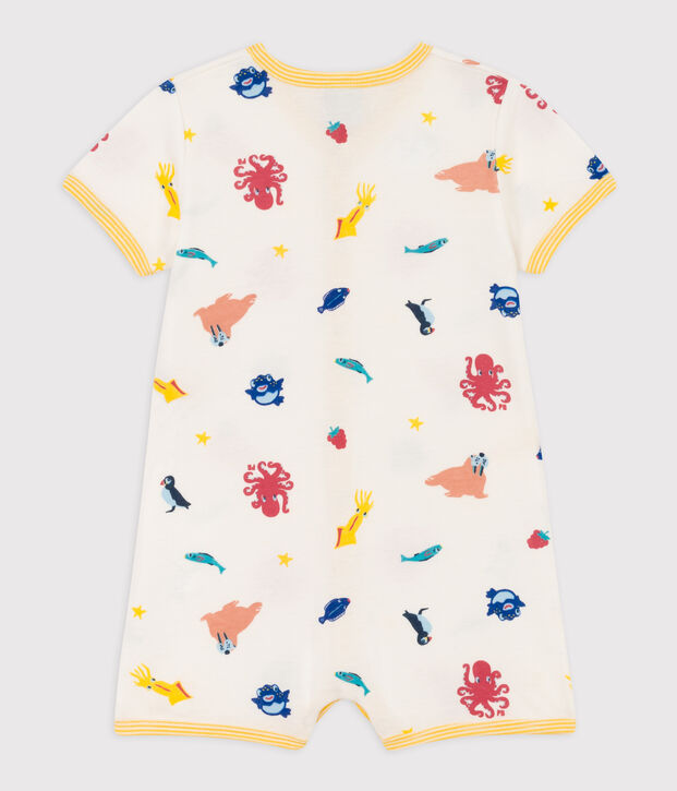 Baby-Kurzoverall aus Baumwolle mit Meerestieren weiss/vielfarbig