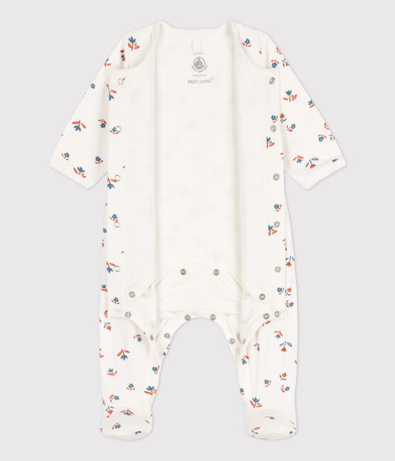 Geblümter Baby-Bodyjama aus Doppeljersey weiss MARSHMALLOW/weiss MULTICO