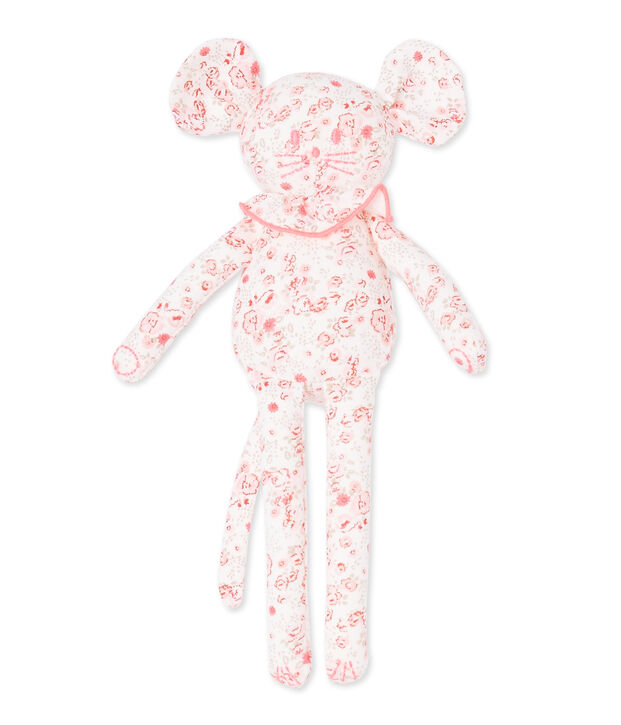 Bedruckte Baby-M&auml;dchen-Kuschelmaus weiss/vielfarbig