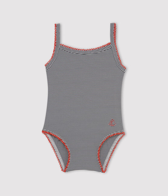 Baby-Badeanzug mit Ringelstreifen für Mädchen blau ABYSSE/weiss LAIT