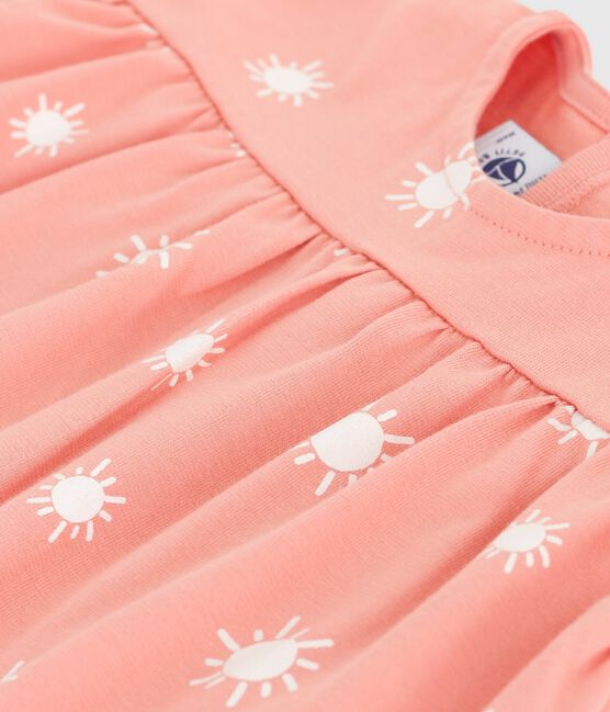 Kurzärmelige Baby-Bluse aus Baumwolle mit Sonnenmuster orange ABRICOT/ MARSHMALLOW