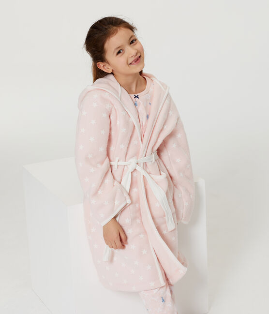 Morgenmantel aus Fleece für Kinder rosa MINOIS/weiss MARSHMALLOW