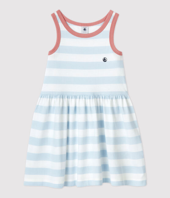 Ärmelloses gestreiftes Kleid aus Baumwolle für Mädchen PLEINAIR/ MARSHMALLOW