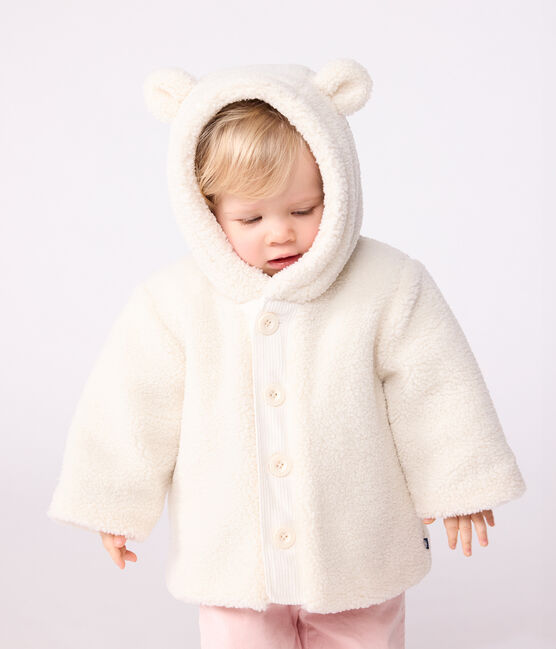 Wattierter Baby-Mantel mit Kapuze aus Sherpa naturfarben MILK