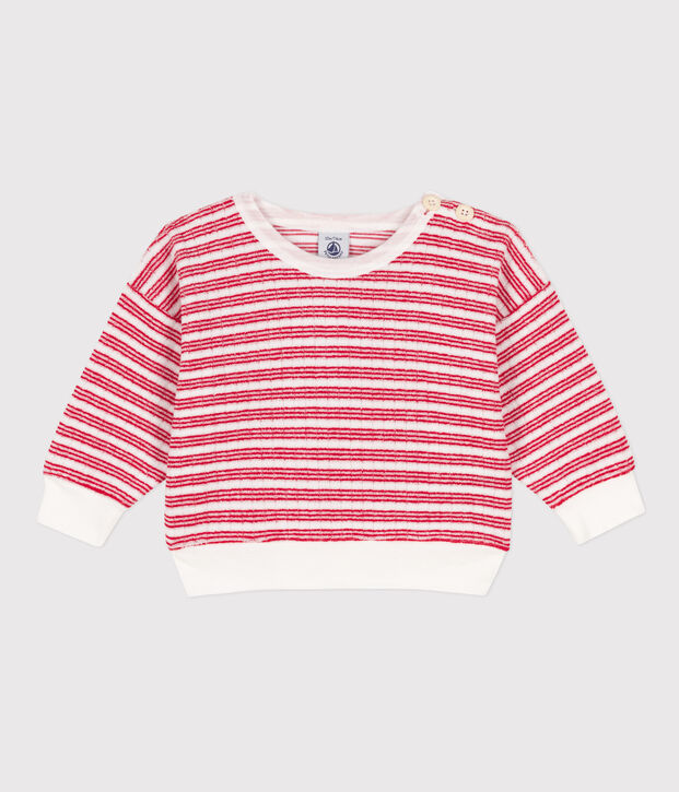 Baby-Sweatshirt aus gestreiftem Frottee weiss/rot