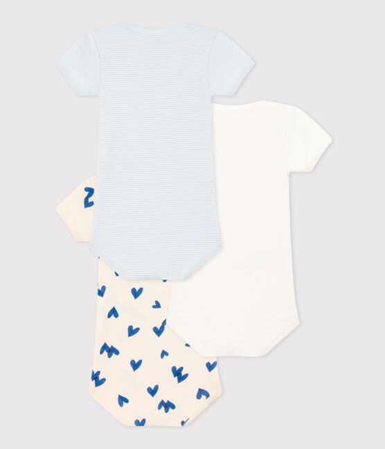 3er-Set kurzärmelige Baby-Bodys aus Baumwolle mit blauen Herzen variante 1