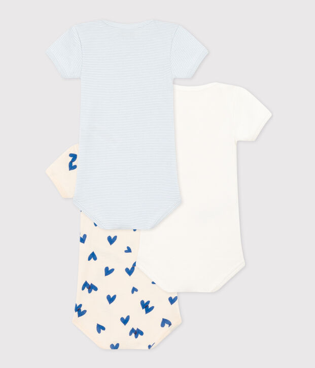 3er-Set kurz&auml;rmelige Baby-Bodys aus Baumwolle mit blauen Herzen vielfarbig