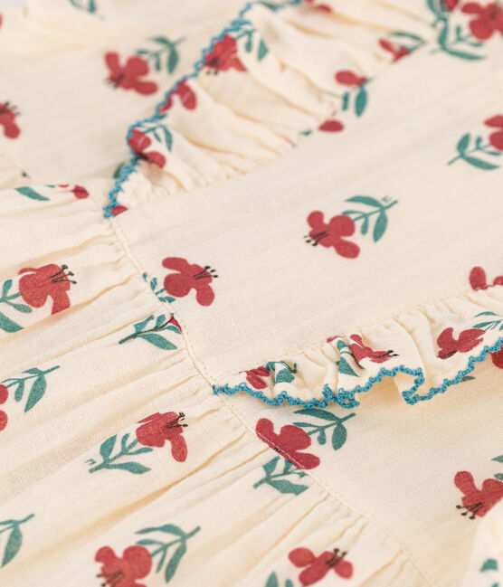 Kurzärmeliges bedrucktes Babykleid aus Baumwollgaze weiss AVALANCHE/ MULTICO