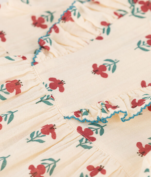 Kurz&auml;rmeliges bedrucktes Babykleid aus Baumwollgaze naturfarben/vielfarbig