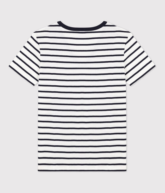 T-Shirt L’ICONIQUE aus Baumwolle mit V-Ausschnitt für Damen weiss MARSHMALLOW/blau SMOKING