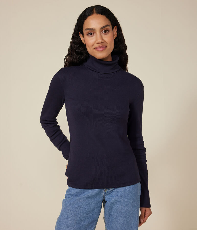 Damen-T-Shirt L'Iconique mit Rollkragen im 2x2-Rippstrick blau