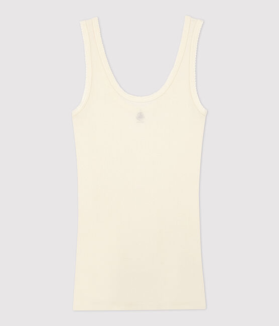 Damen-Tanktop aus Wolle und Baumwolle weiss MARSHMALLOW