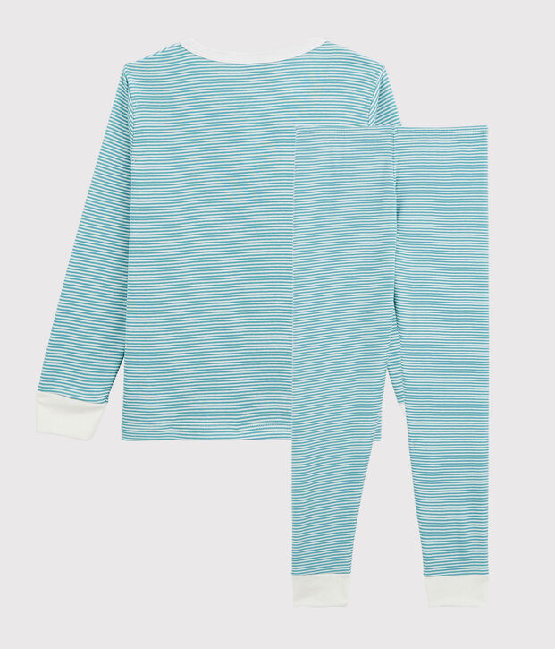 Kinderpyjama aus Baumwolle/Lyocell mit Streifen f&uuml;r Jungen blau/weiss