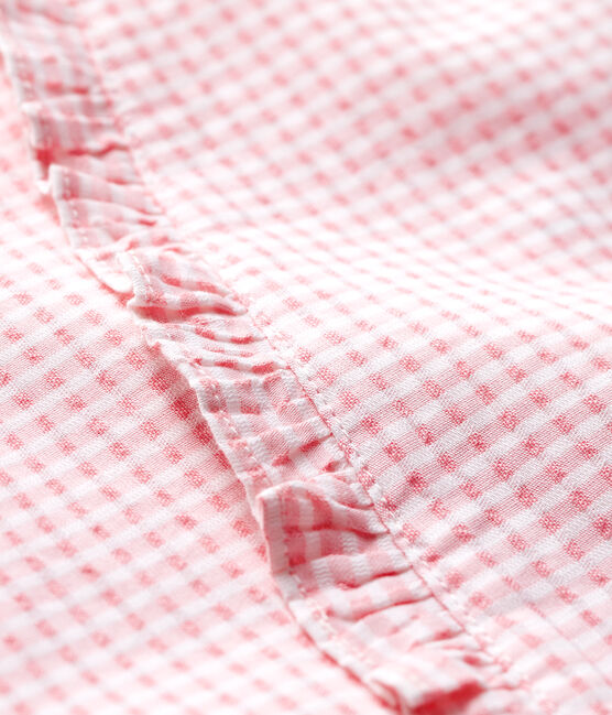 Kurzärmelige Baby-Bluse für Mädchen aus Popeline rosa MINOIS/weiss MARSHMALLOW