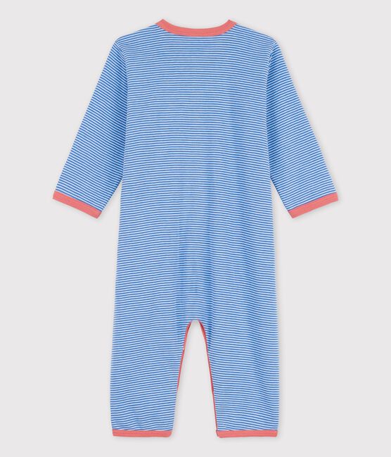 Gestreifter Baby-Strampler aus Bio-Baumwolle ohne Füße blau BRASIER/grau MARSHMALLOW