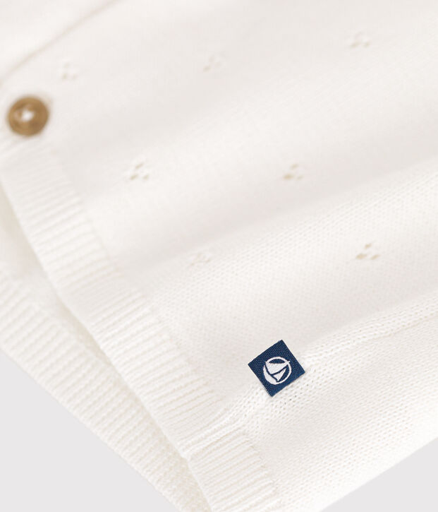 Baby-Cardigan aus Baumwollstrick in Ajour-Optik weiss