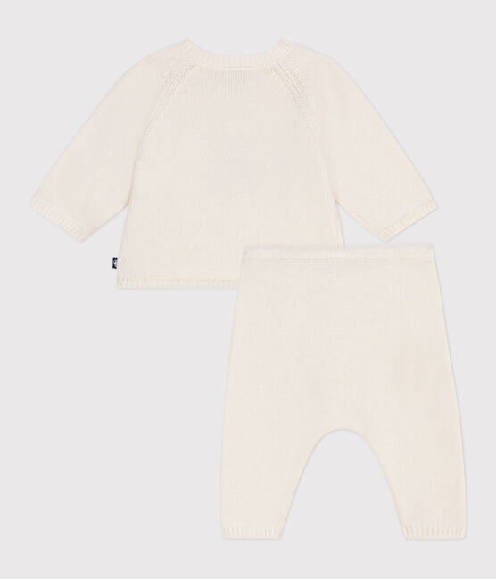 2-teiliges Baby-Set aus Woll- und Baumwollstrick mit Jacquardmuster weiss MARSHMALLOW