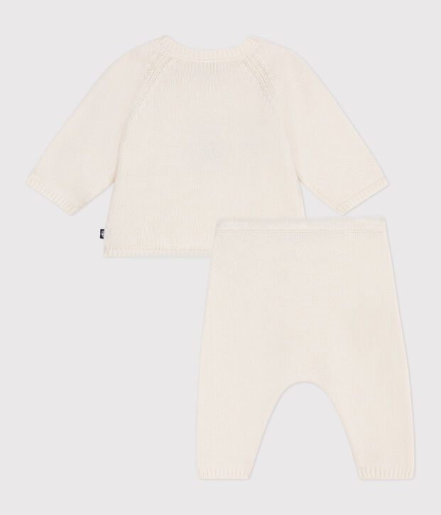 2-teiliges Baby-Set aus Woll- und Baumwollstrick mit Jacquardmuster weiss