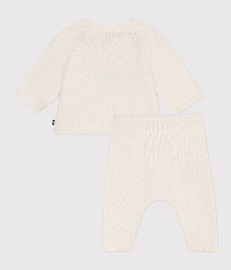 2-teiliges Baby-Set aus Woll- und Baumwollstrick mit Jacquardmuster weiss