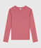 Langärmeliges Damen-T-Shirt L'Iconique aus einfarbigem Rippstrick rosa ROSEWOOD