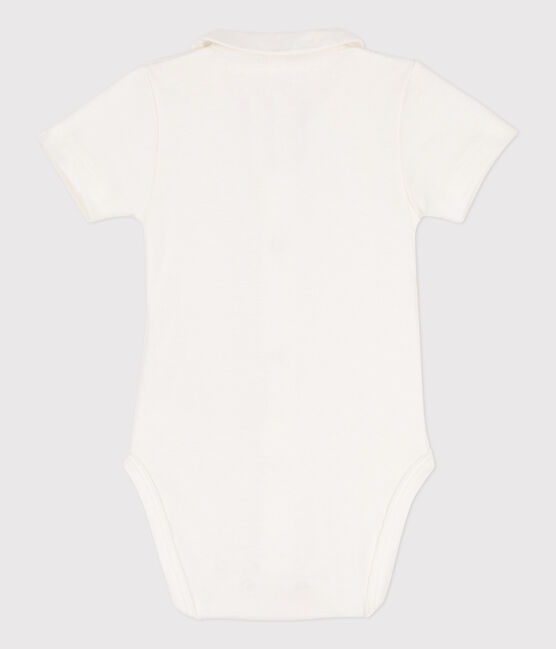 Kurzärmeliger Baby-Body aus Bio-Baumwolle mit Kragen weiss MARSHMALLOW