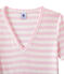 Gestreiftes Damen-T-Shirt mit V-Ausschnitt aus Original-Rippstrick rosa BABYLONE/weiss MARSHMALLOW