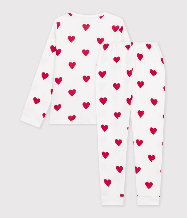 Pyjama aus Baumwolle mit Herzmuster weiss/rot