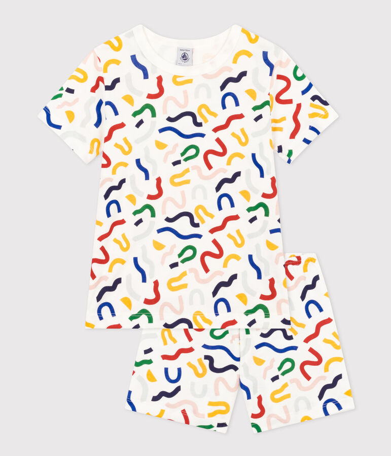 Kurzer Kinderpyjama aus Baumwolle mit Printmotiv mit Leuchteffekt weiss MARSHMALLOW/weiss MULTICO