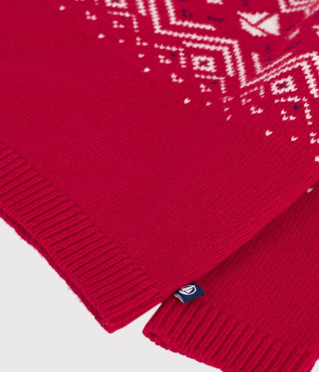Baby-Pullover aus Wolle und Baumwolle mit Jacquard-Muster rot/vielfarbig