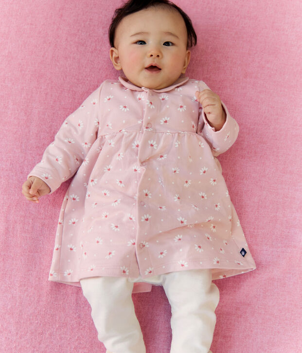 Baby-Kleid mit Kragen Blumen- und Herzmotiv und dazu passende Leggings aus Baumwolle rosa/vielfarbig