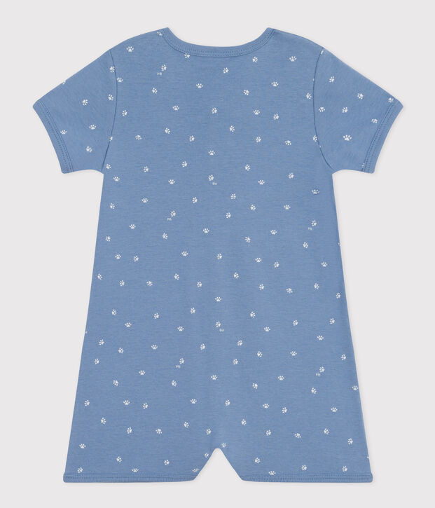 Kurzer Baby-Overall aus Baumwolle blau/weiss