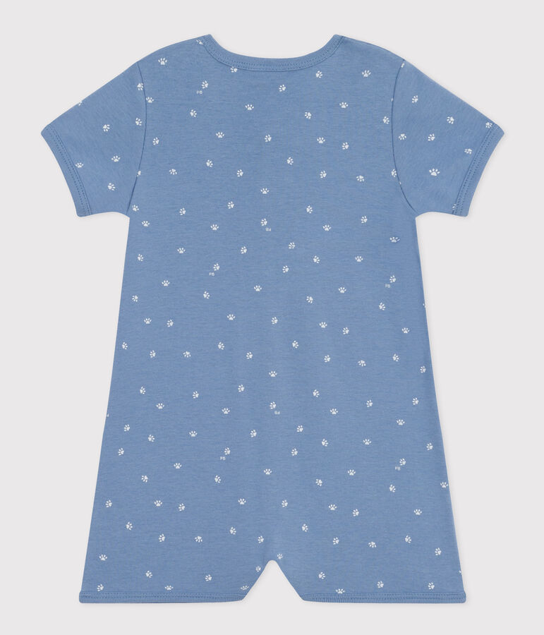 Kurzer Baby-Overall aus Baumwolle blau/weiss