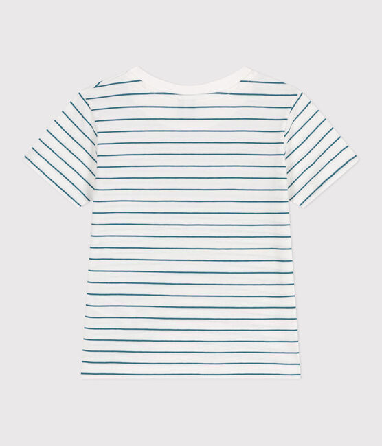 Kurzärmeliges Kinder-T-Shirt aus Baumwolle mit Streifen grün MARSHMALLOW/ DRAGONFLY