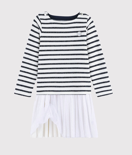 Langärmeliges Kinderkleid für Mädchen weiss MARSHMALLOW/ SMOKING ARGENT BRILLANT